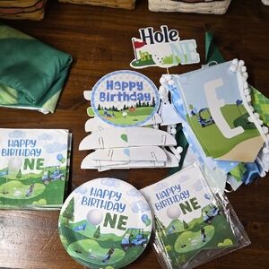 Hole In ONE Golf Themed Birthday Party Supplies Set